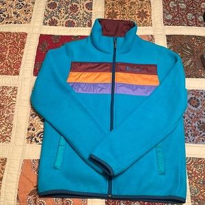Cotopaxi women’s retro stripe fleece Teca full zip jacket blue turquoise small